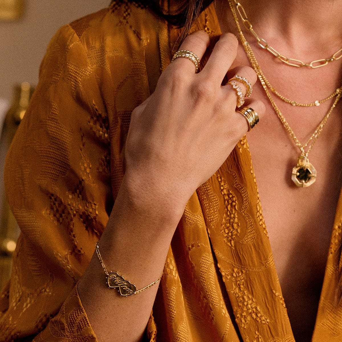 Shrimps Double Heart Personalised Bracelet 18ct Gold Plate