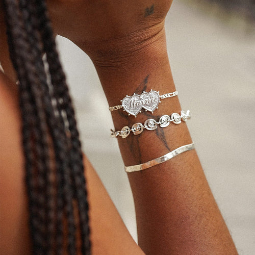 Shrimps Double Heart Personalised Bracelet Silver Plate