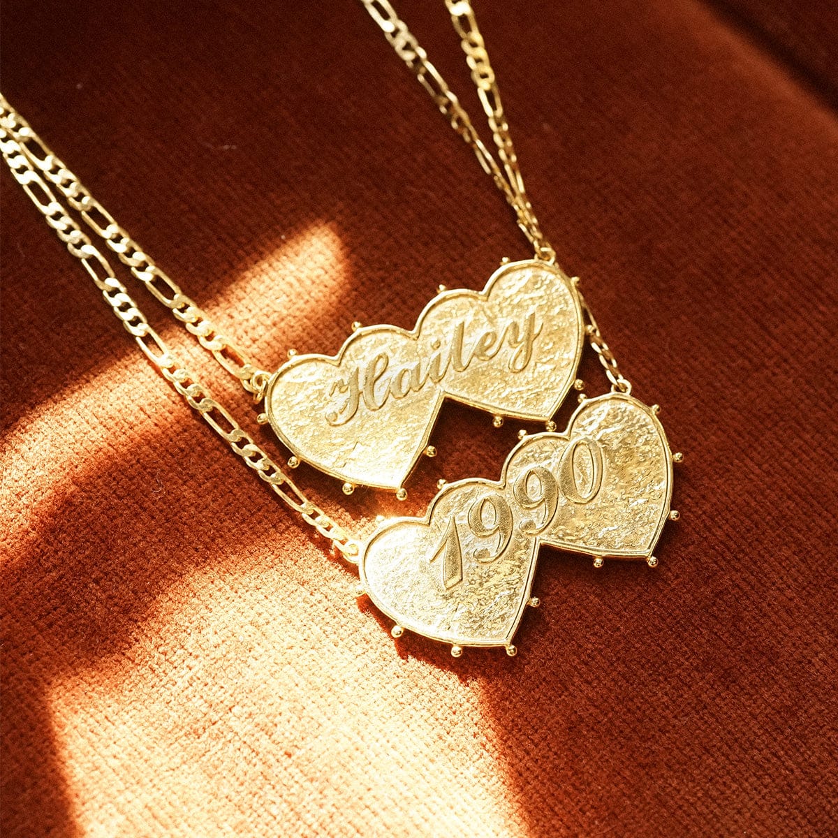 Shrimps Double Heart Personalised Necklace 18ct Gold Plate