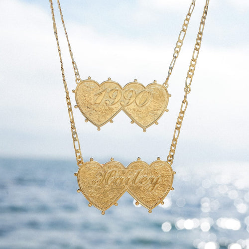 Shrimps Double Heart Personalised Necklace 18ct Gold Plate