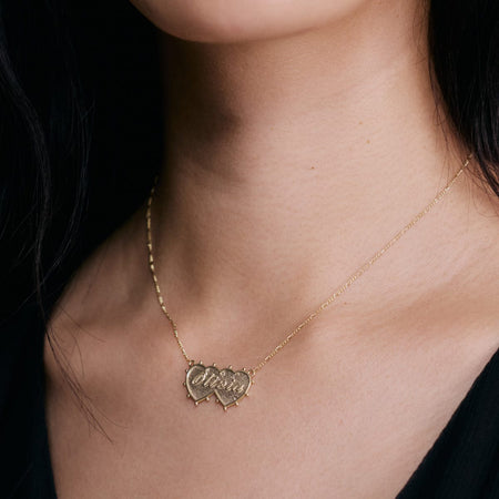 Shrimps Double Heart Personalised Necklace 9ct Solid Gold recommended