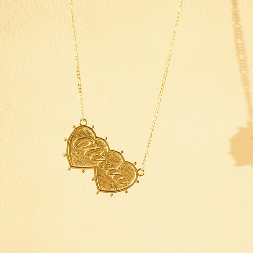 Shrimps Double Heart Personalised Necklace 9ct Solid Gold