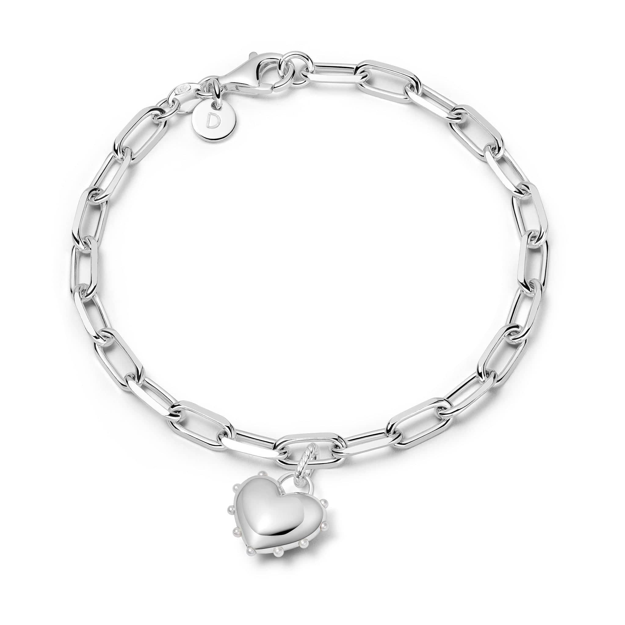 925 Sterling Silver Heart Safety Chain Charms - Fits Pandora, Troll, Chamilia Bracelets, Gift Ready With Velvet Pouch (Silver)