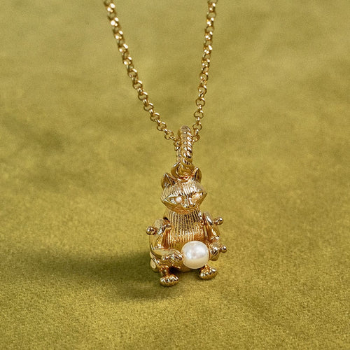 Shrimps Cat Pearl Charm Necklace 18ct Gold Plate