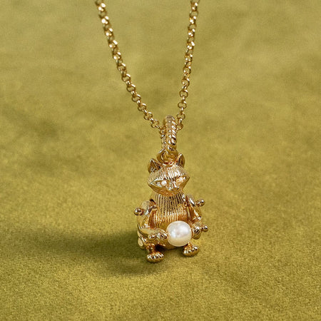 Shrimps Cat Pearl Charm Necklace 18ct Gold Plate recommended