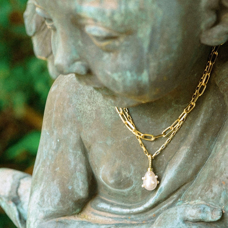 Shrimps Pearl Charm Necklace 18ct Gold Plate