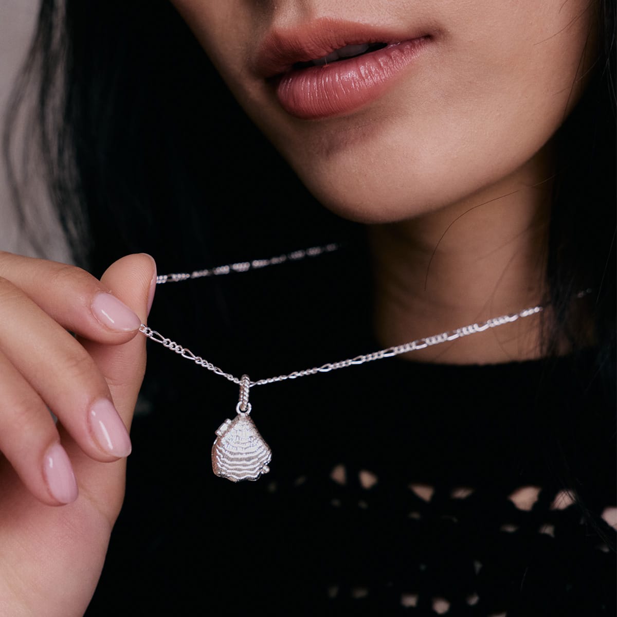 Shrimps Shell Locket Charm Necklace Silver Plate