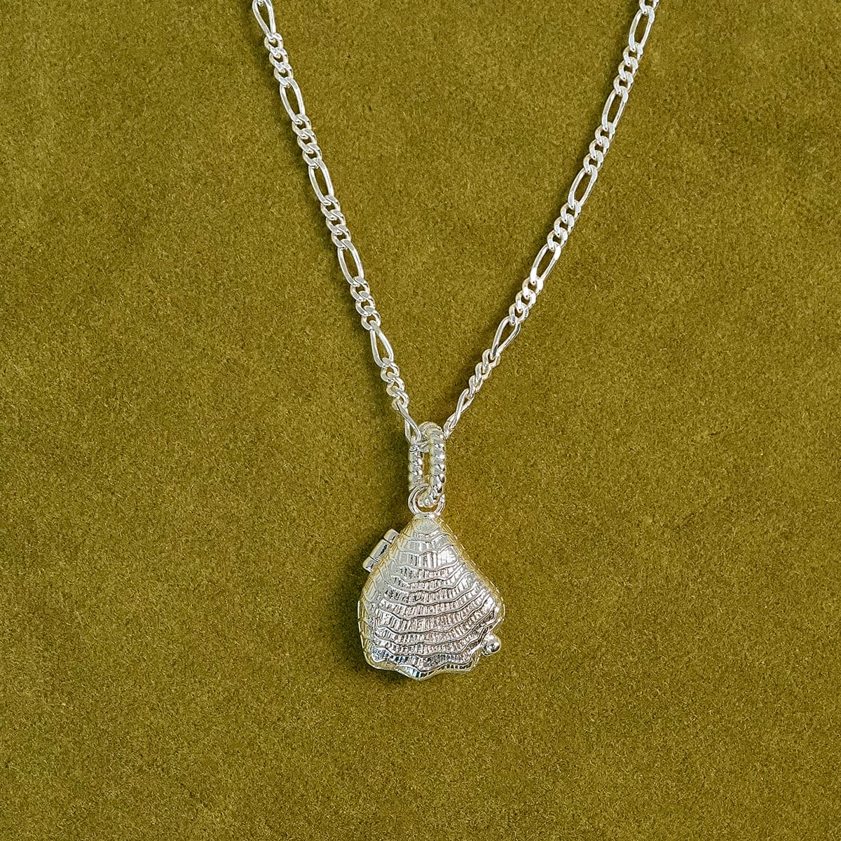 Shrimps Shell Locket Charm Necklace Silver Plate