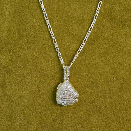 Shrimps Shell Locket Charm Necklace Silver Plate recommended
