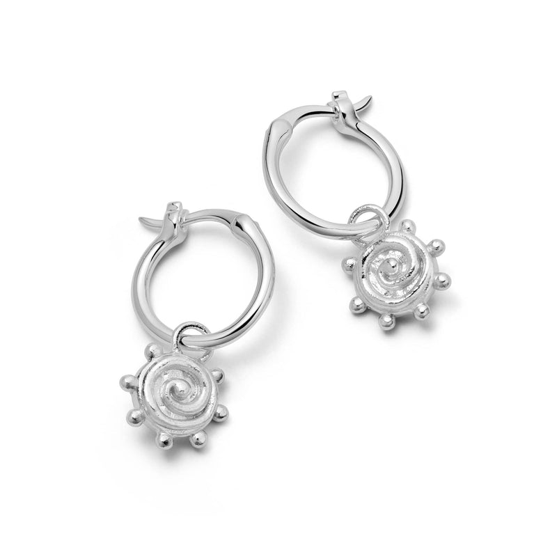 Spiral Sun Charm Earrings Sterling Silver