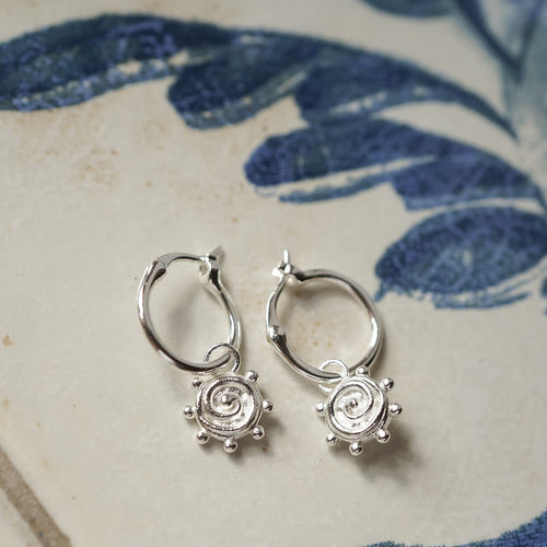 Spiral Sun Charm Earrings Sterling Silver