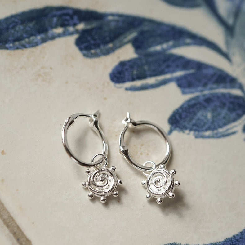 Spiral Sun Charm Earrings Sterling Silver