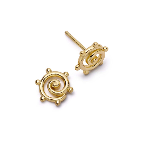 Spiral Sun Mini Stud Earrings 18ct Gold Plate
