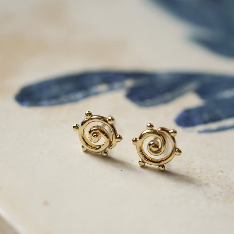 Spiral Sun Mini Stud Earrings 18ct Gold Plate