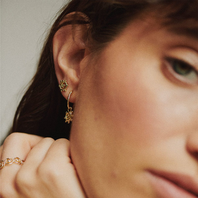 Spiral Sun Mini Stud Earrings 18ct Gold Plate
