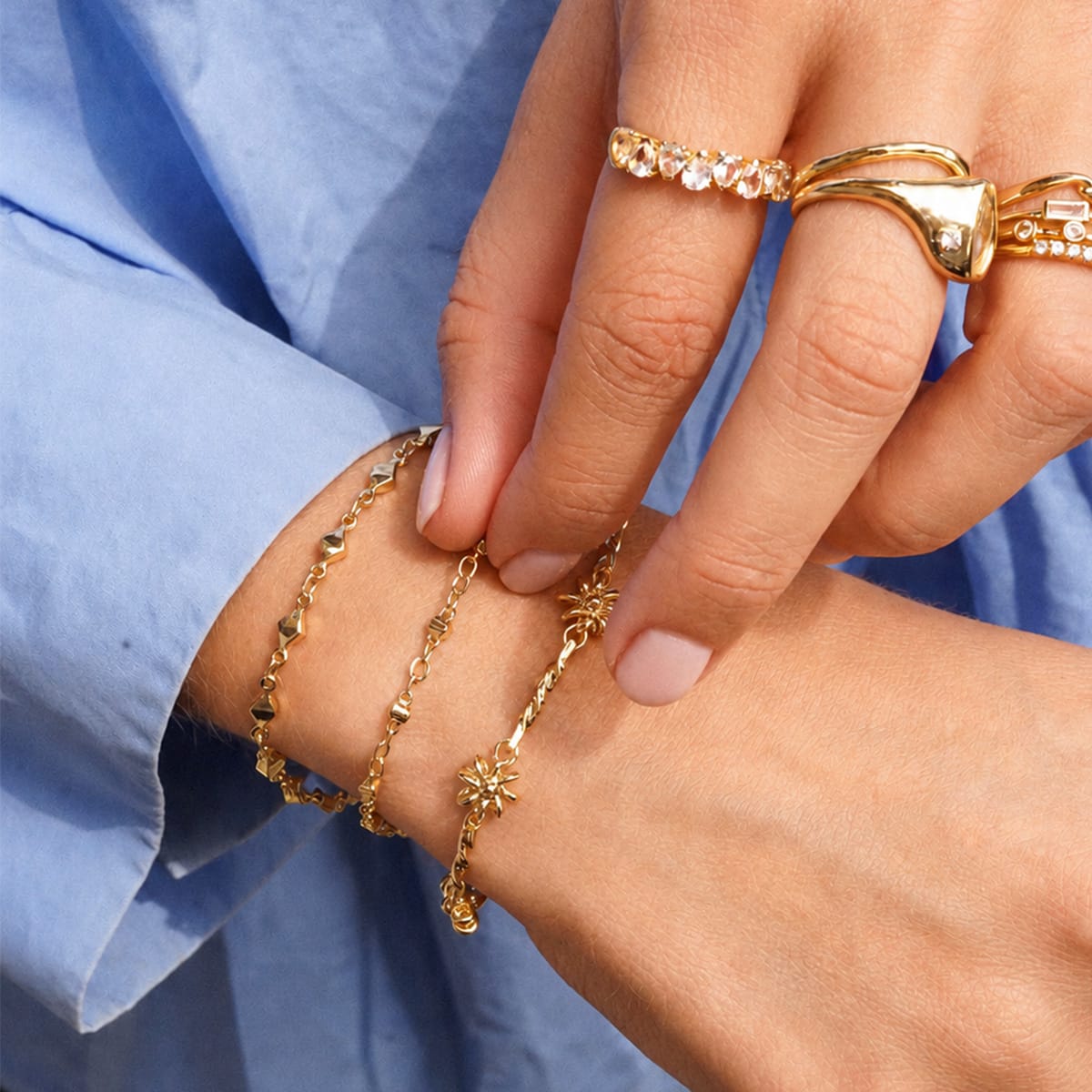 Square Bead Chain Bracelet 18ct Gold Plate