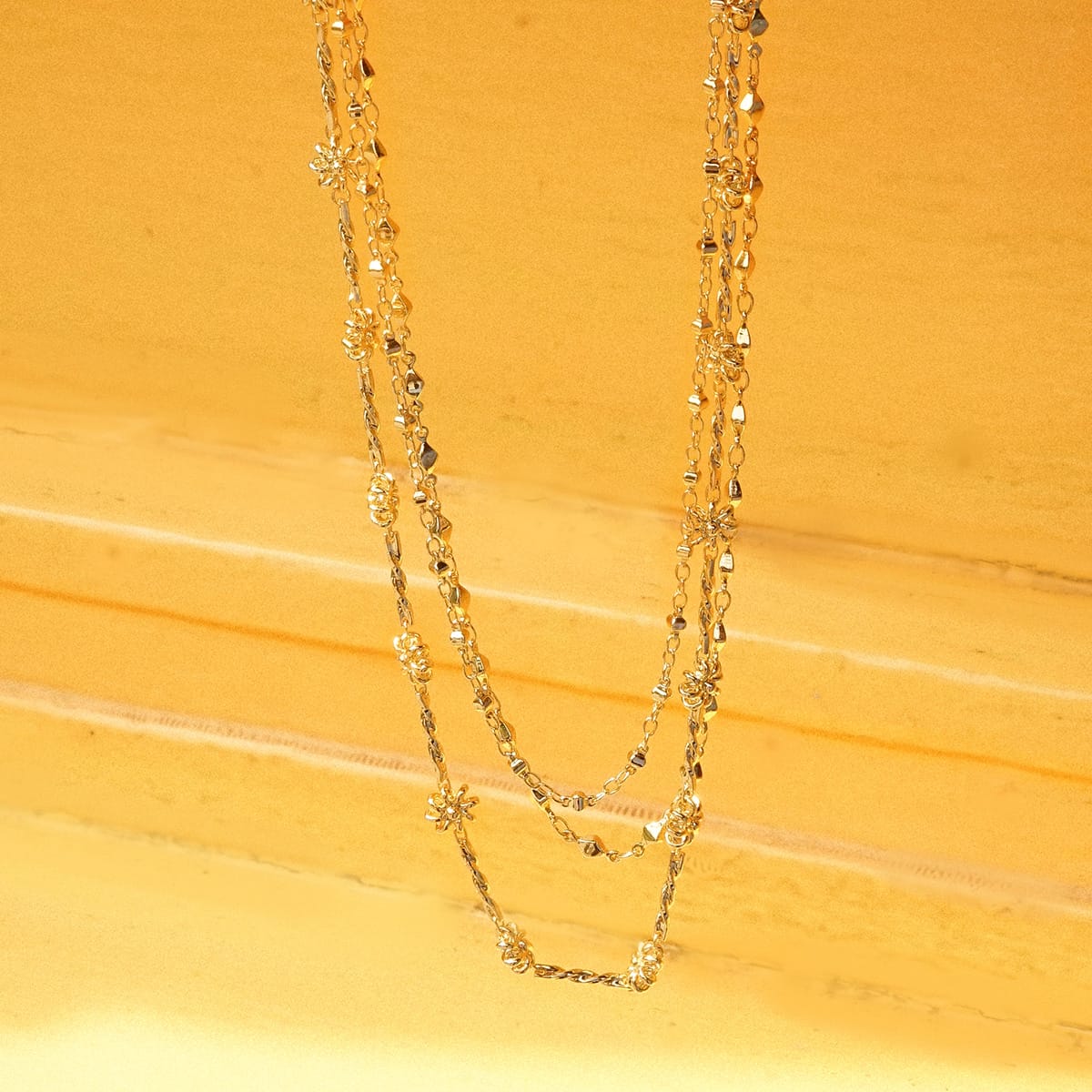 Square Bead Chain Necklace 18ct Gold Plate