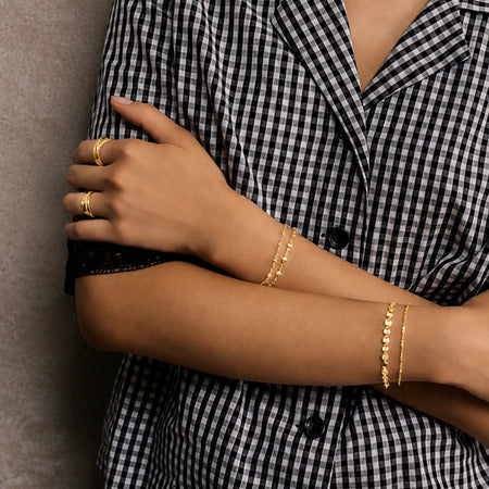 Square Bead & Diamond Disc Chain Bracelet Stack 18ct Gold Plate recommended