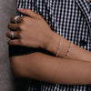 Square Bead & Diamond Disc Chain Bracelet Stack Silver Plate