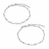 Square Bead & Diamond Disc Chain Bracelet Stack Silver Plate
