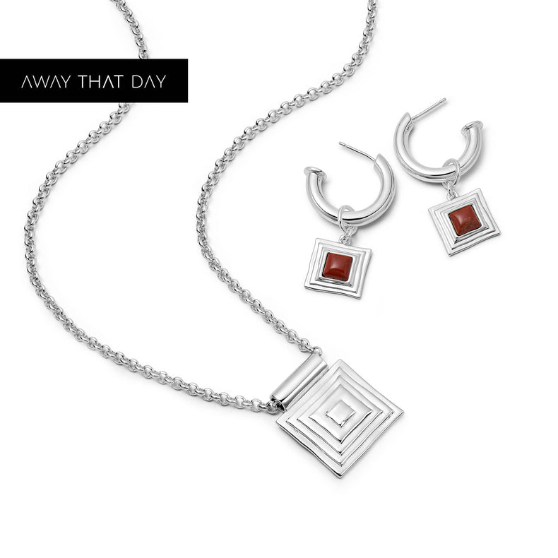 Strata Red Jasper Earrings & Necklace Set Silver Plate recommended