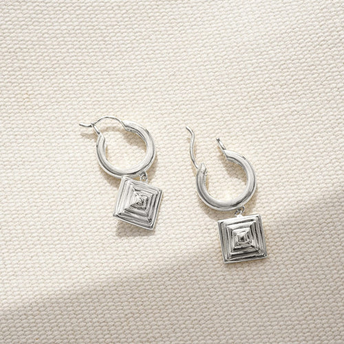 Strata Square Drop Earrings Sterling Silver