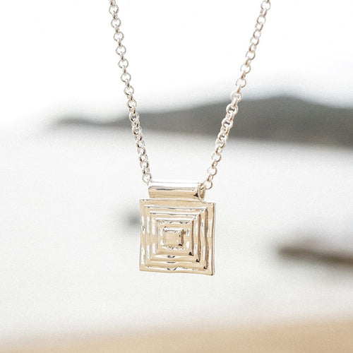 Strata Square Pendant Necklace Silver Plate