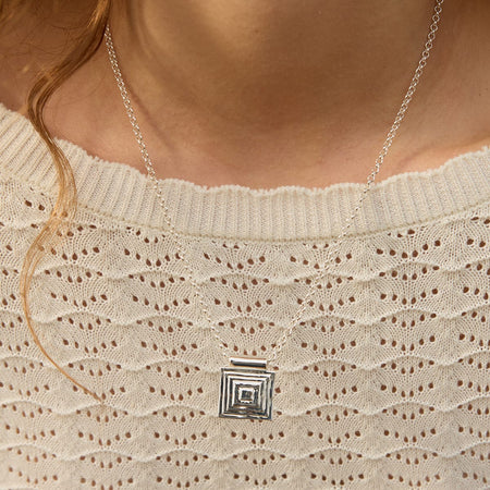 Strata Square Pendant Necklace Silver Plate recommended
