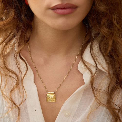 Strata Square Earrings & Necklace Set 18ct Gold Plate
