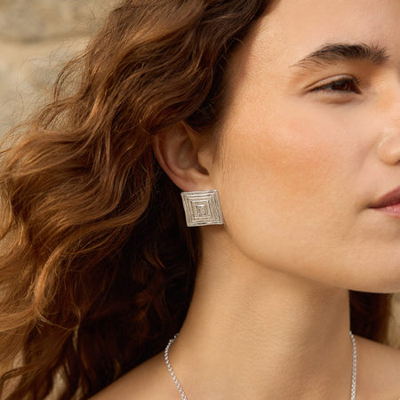 Strata Square Earrings & Necklace Set Silver Plate recommended