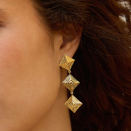 Strata Triple Drop Earrings 18ct Gold Plate recommended