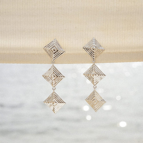 Strata Triple Drop Earrings Silver Plate