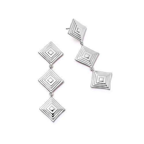 Strata Triple Drop Earrings Silver Plate