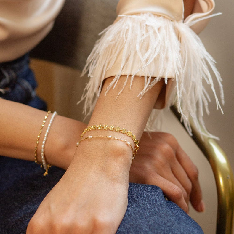 Sunburst Pearl Bracelet Stack 18ct Gold Plate