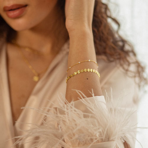 Sunburst Pearl Bracelet Stack 18ct Gold Plate