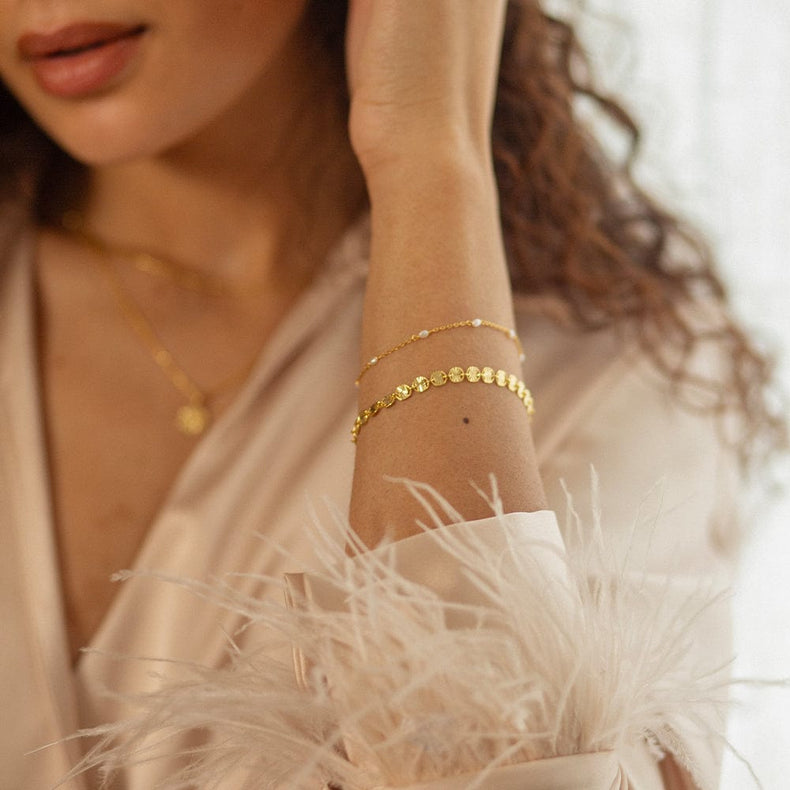 Sunburst Pearl Bracelet Stack 18ct Gold Plate