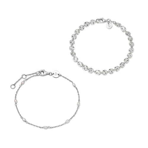 Sunburst Pearl Bracelet Stack Sterling Silver