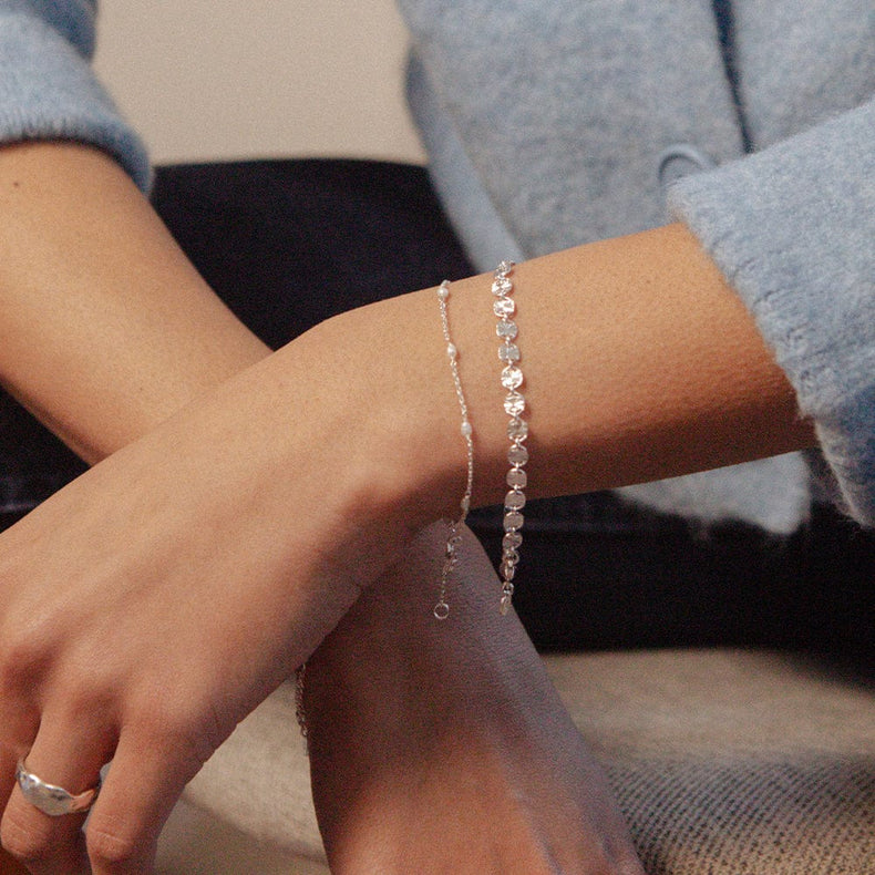 Sunburst Pearl Bracelet Stack Sterling Silver