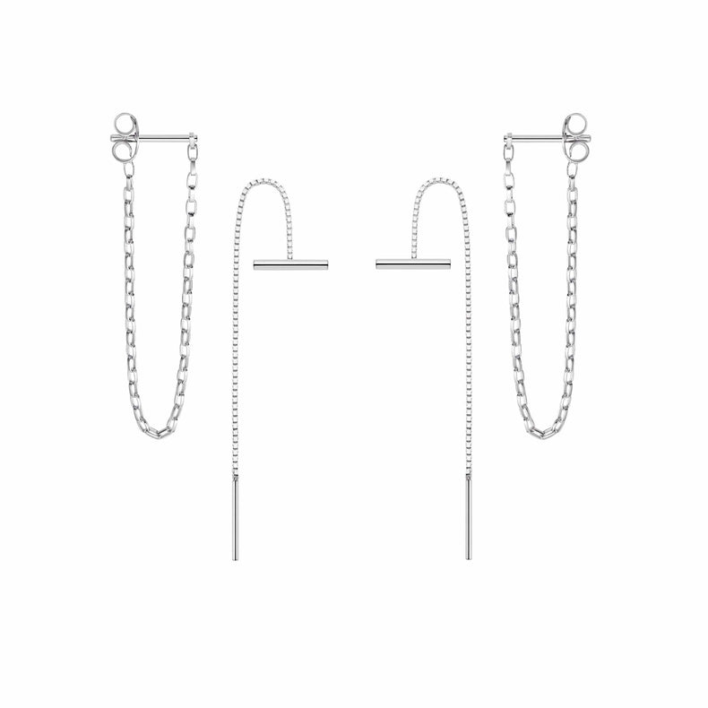 T Bar Box Chain Duo Earring Set Sterling Silver recommended