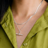 T Bar & Fine Snake Chain Necklace Layering Set Sterling Silver