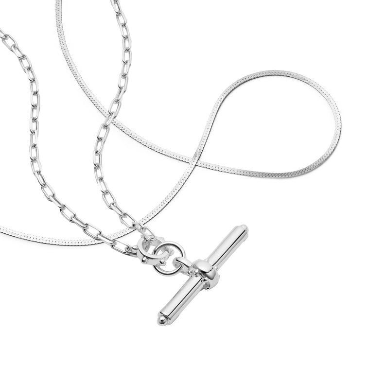 T Bar & Fine Snake Chain Necklace Layering Set Sterling Silver recommended