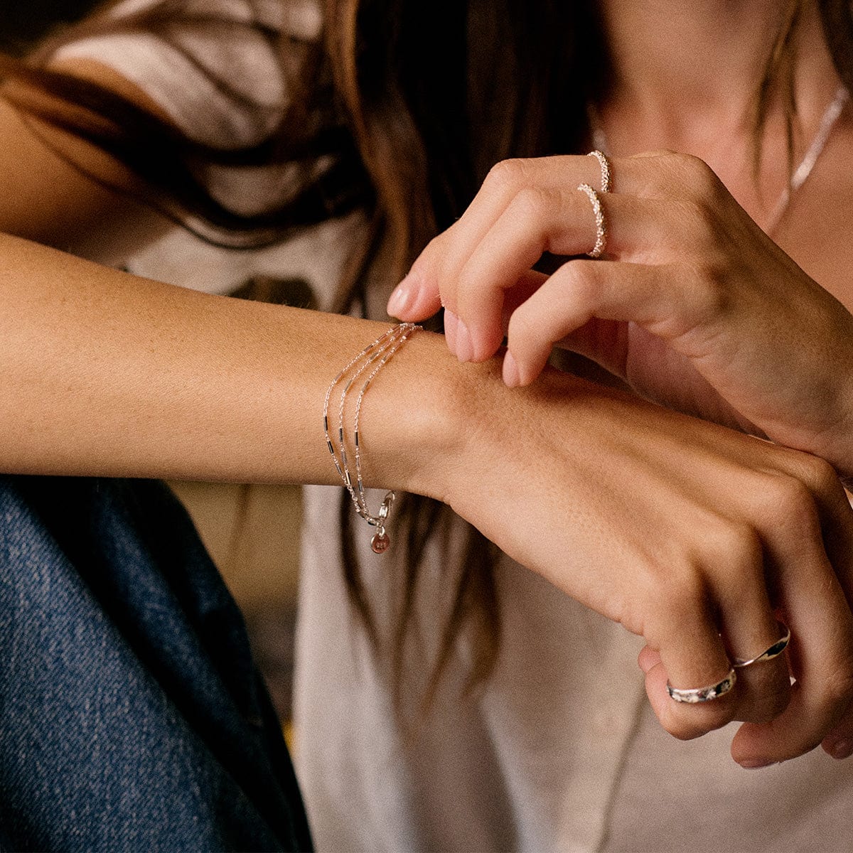 Triple Bar Chain Bracelet Sterling Silver