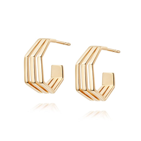 Triple Hexagon Hoop Earrings 18ct Gold Plate recommended