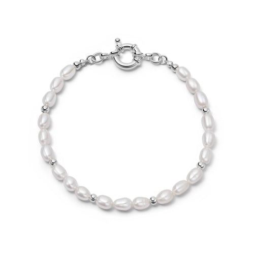 Pearl Beaded Chain Bracelet Sterling Silver