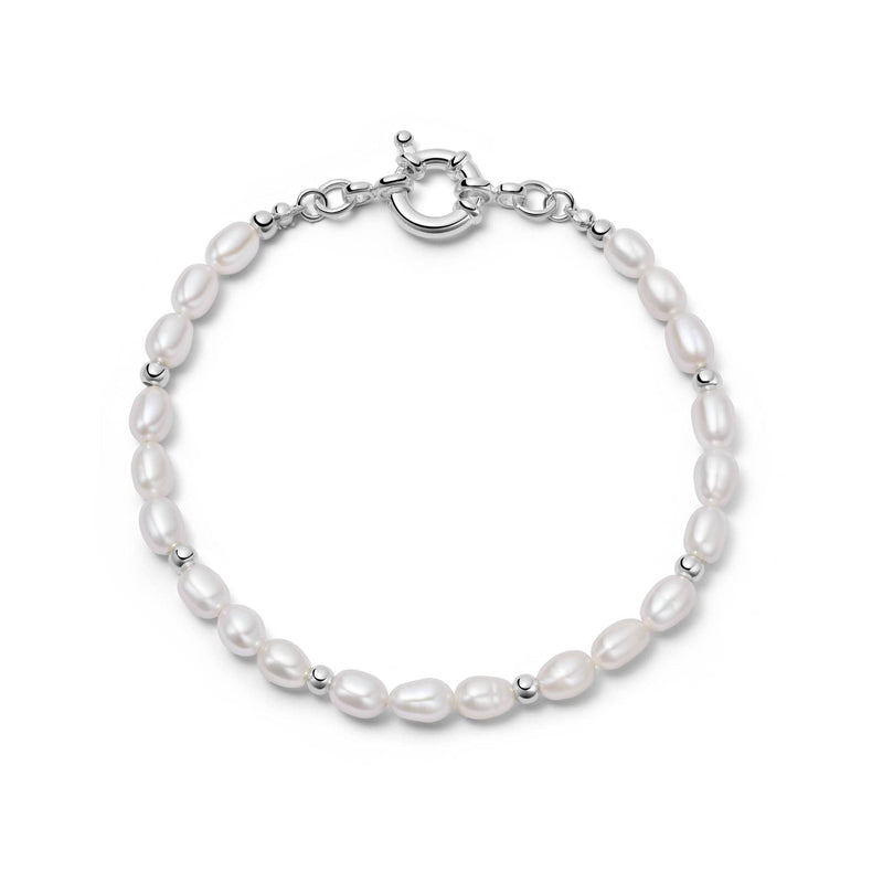 Pearl Beaded Chain Bracelet Sterling Silver