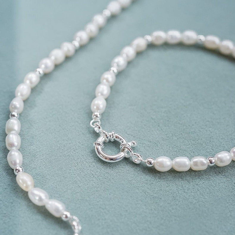 Pearl Beaded Chain Bracelet Sterling Silver