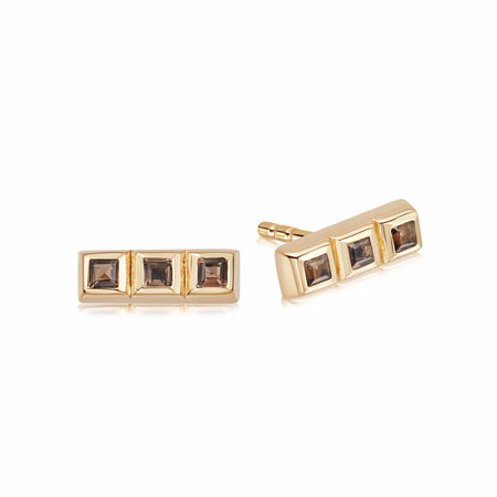 Triple Smokey Quartz Stud Earrings 18ct Gold Plate recommended
