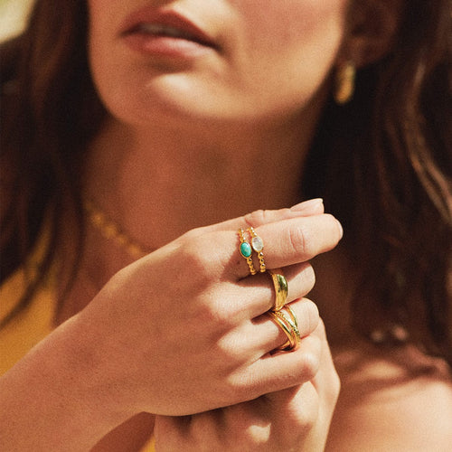 Turquoise Healing Stone Bobble Ring 18ct Gold Plate