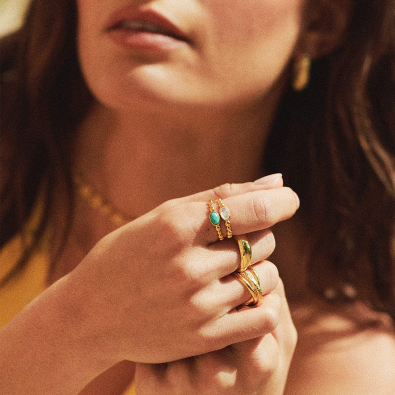 Turquoise Healing Stone Bobble Ring 18ct Gold Plate