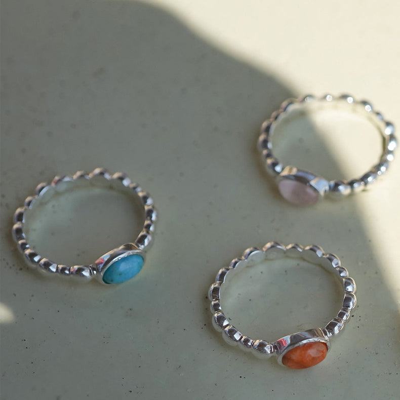 Turquoise Healing Stone Bobble Ring Sterling Silver